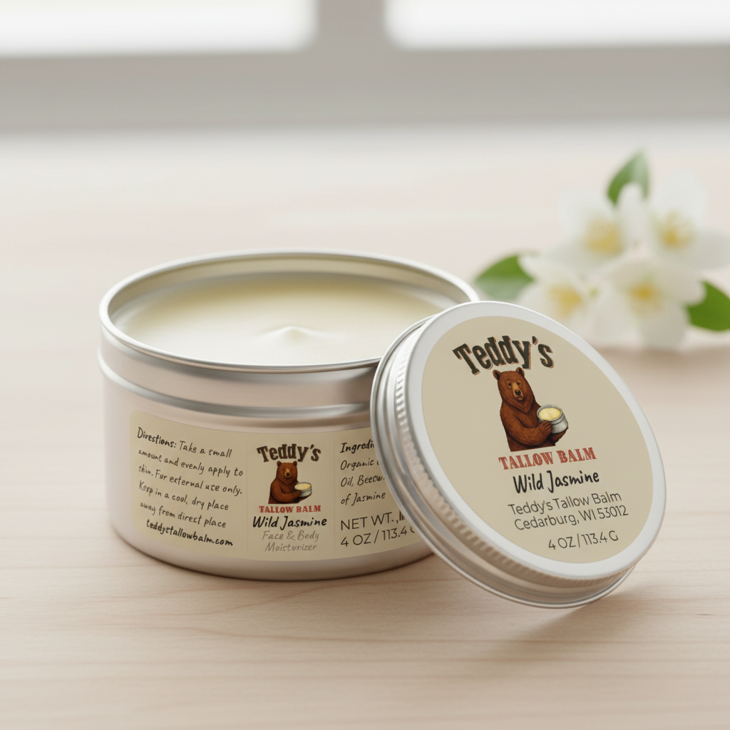Wild Jasmine Tallow Balm open tin mockup